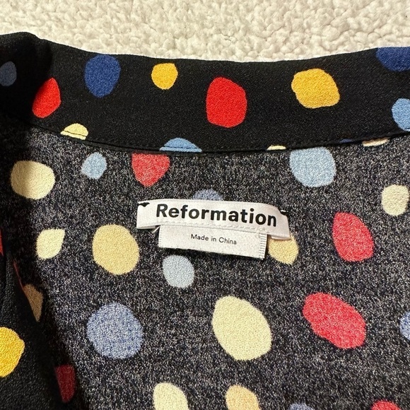 Reformation Cuba Top in Fiesta Black Polka Dot Button Front Boxy Mid Century Mod - Picture 8 of 12